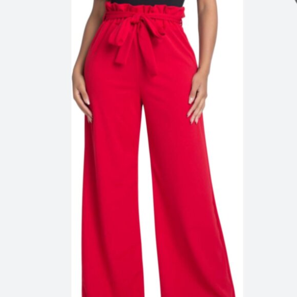 Brand New Women's Max Studio Red Paperbag Waist Pants - Picture 1 of 14